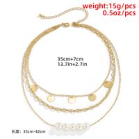 Fashion Pearl Copper Sequin Metal Chain Multilayer Necklace main image 6