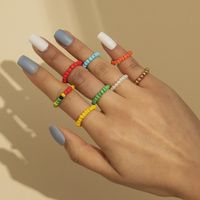 Bohemian Style Mixed Color Rice Beads Beaded Color Elastic Combination Ring main image 1