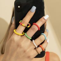 Bohemian Style Mixed Color Rice Beads Beaded Color Elastic Combination Ring main image 4