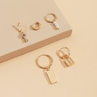 Trendy Geometric Square Brand Lock Earrings Set main image 5