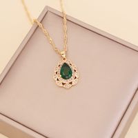 Fashion Multicolor Full Diamond Water Drop Copper Necklace Wholesale sku image 2