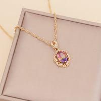Fashion Multi-color Full Diamond Sunflower Pendent Copper Necklace sku image 5