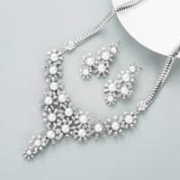 Fashion Multi-layer Alloy Pearl Flower Earrings Necklace Set sku image 2