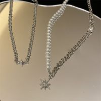 Korean Pearl Chain Eight Pointed Star Pendant Double Layer Necklace sku image 1
