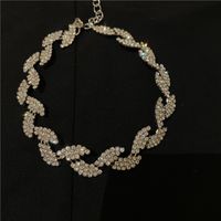 Korean Full Of Diamonds Leaf Shape Short Clavicle Chain sku image 1