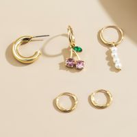 Retro Simple Imitation Pearl Diamond Stud Earrings Set sku image 1