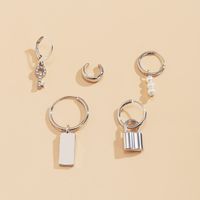 Trendy Geometric Square Brand Lock Earrings Set sku image 1
