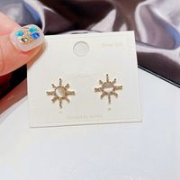 Korean Opal Small Sun Copper Inlaid Zircon Earrings sku image 1