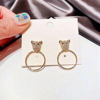 Fashion Micro-inlaid Zircon Leopard Head Copper Earrings sku image 2