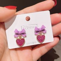 Cute Sweet Bow Heart-shaped Earrings sku image 1