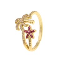 Fashion Copper 18k Gold Coconut Tree Flower Geometric Ring sku image 2