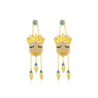 Personality Mysterious Indian Tassel Imitation Sapphire Mask Earrings sku image 1