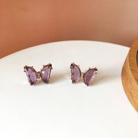 Summer Fashion Butterfly Earrings Purple Diamond Earrings sku image 1