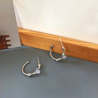 Simple C-shaped Blue Resin Diamond Metal Semicircular Earrings sku image 1