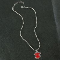 Punk Style Simple Red Cute Bull Head Rotating Pendant Necklace main image 5