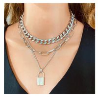 Hip-hop Style Thick Chain Lock-shaped Pendant Necklace main image 6