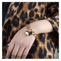 Fashion Alloy Peach Heart Pendant T-shaped Opening Double-layer Bracelet main image 1