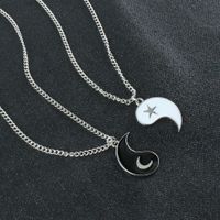 Fashion Hollow Alloy Oil Drop Tai Chi Star And Moon Pendant Necklace main image 4