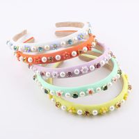 Korean Style Thin Strips Milk Silk Fabric Inlaid Rhinestones Flowers Pearls Hairbands main image 2