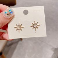 Korean Opal Small Sun Copper Inlaid Zircon Earrings main image 6