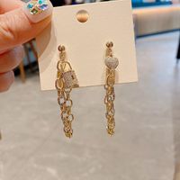 Fashion Asymmetric Key Metal Chain Tassel Copper Earrings main image 4