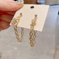 Fashion Asymmetric Key Metal Chain Tassel Copper Earrings main image 5