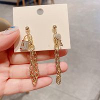 Fashion Asymmetric Key Metal Chain Tassel Copper Earrings main image 6