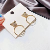 Fashion Micro-inlaid Zircon Leopard Head Copper Earrings main image 3