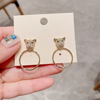 Fashion Micro-inlaid Zircon Leopard Head Copper Earrings main image 6