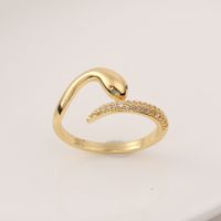 Fashion Copper Inlaid Zircon Animal Cobra Geometric Open Ring main image 5