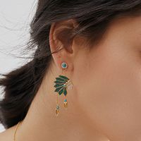 Personality Ethnic Indian Green Diamond Sapphire Long Tassel Earrings main image 2