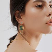Personality Ethnic Indian Green Diamond Sapphire Long Tassel Earrings main image 5