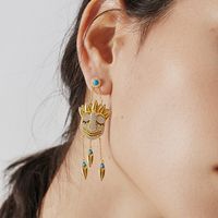 Personality Mysterious Indian Tassel Imitation Sapphire Mask Earrings main image 1