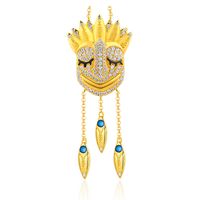 Personality Mysterious Indian Tassel Imitation Sapphire Mask Earrings main image 3