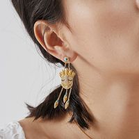 Personality Mysterious Indian Tassel Imitation Sapphire Mask Earrings main image 4