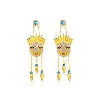 Personality Mysterious Indian Tassel Imitation Sapphire Mask Earrings main image 6