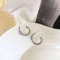 Simple C-shaped Blue Resin Diamond Metal Semicircular Earrings main image 1