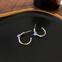 Simple C-shaped Blue Resin Diamond Metal Semicircular Earrings main image 5
