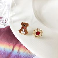 Personality Petite Cartoon Cute Bear Sun Flower Stud Earrings main image 4
