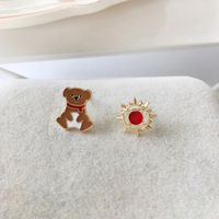 Personality Petite Cartoon Cute Bear Sun Flower Stud Earrings main image 5
