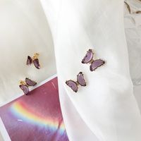 Summer Fashion Butterfly Earrings Purple Diamond Earrings main image 5