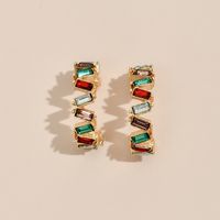 Fashion Rainbow Color Diamond C-shaped Earrings main image 3
