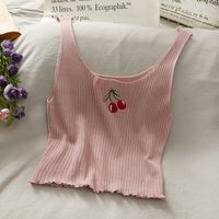 Camisole En Tricot Cerise Brodée En Gros sku image 4