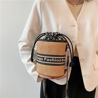 Wholesale Accessories Straw Woven Embroidery Letters Bucket Bag Nihaojewelry main image 4