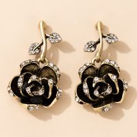 Nihaojewelry Jewelry Wholesale Retro Black Rose Diamond Earrings main image 1