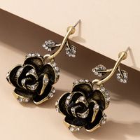 Nihaojewelry Jewelry Wholesale Retro Black Rose Diamond Earrings main image 5