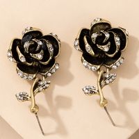 Nihaojewelry Jewelry Wholesale Retro Black Rose Diamond Earrings sku image 1
