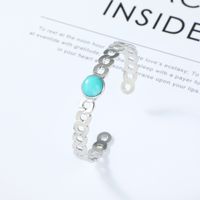 Fashion Hollow Turquoise Inlaid Stainless Steel Gold-plated Open Bracelet main image 4