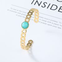 Fashion Hollow Turquoise Inlaid Stainless Steel Gold-plated Open Bracelet main image 5
