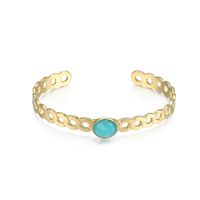 Fashion Hollow Turquoise Inlaid Stainless Steel Gold-plated Open Bracelet main image 6